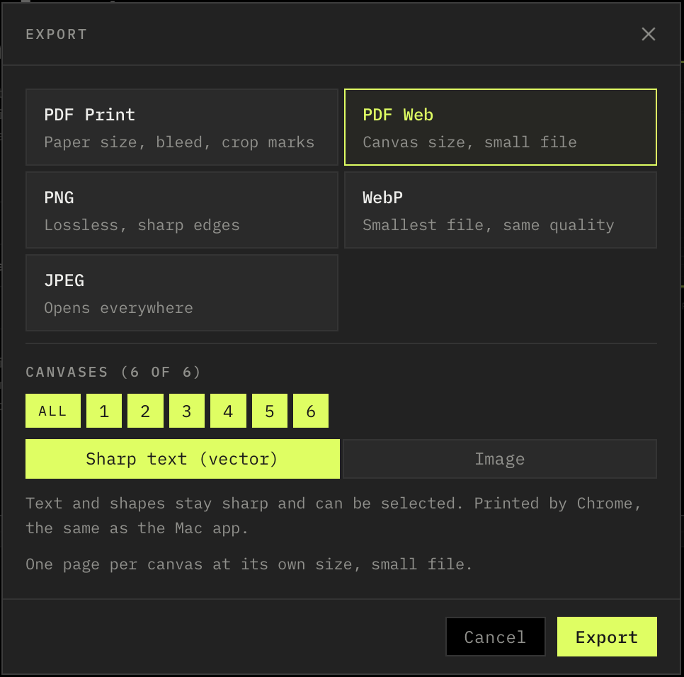 The export dialog